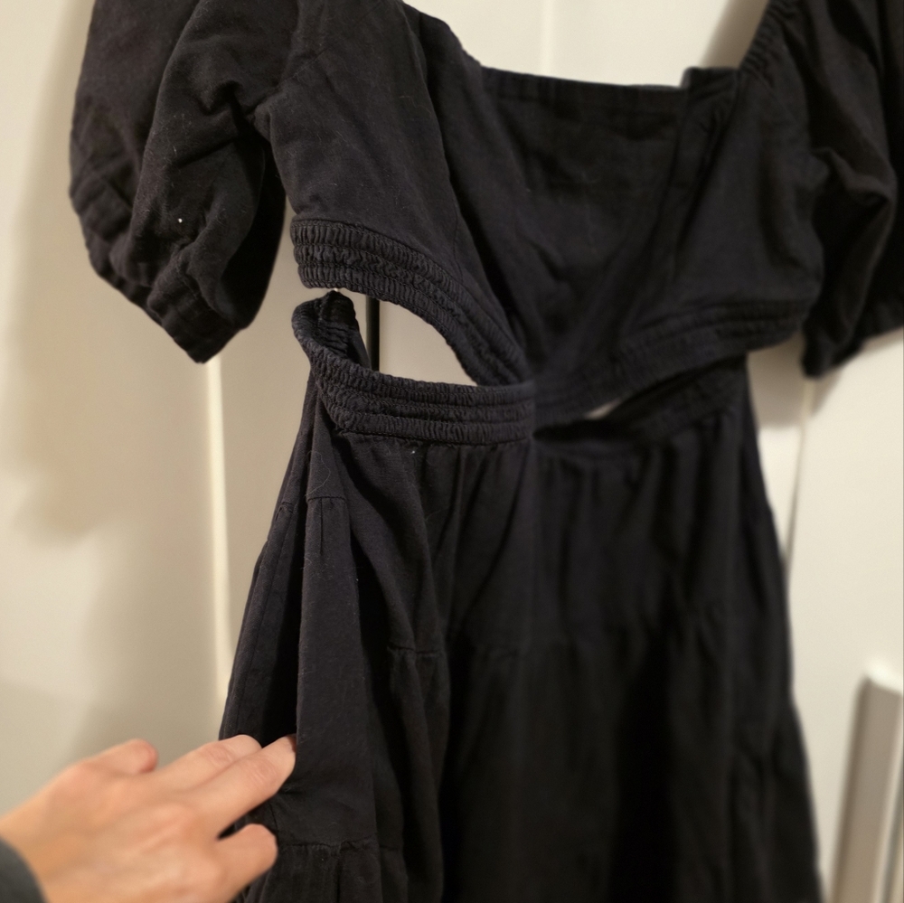 Free People Cross Of Sunshine Dress Black  Linen Size L - Picture 5 of 8